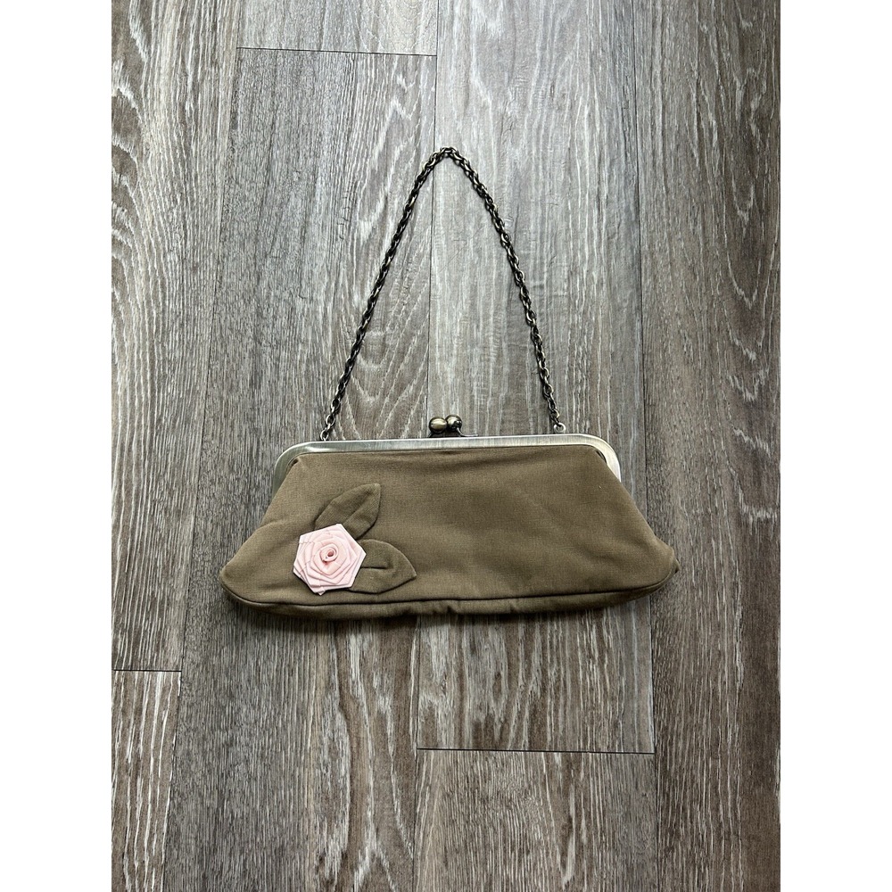 2000s American Eagle Clutch Purse Embroidered Pink Rose Y2K Coquette Indie